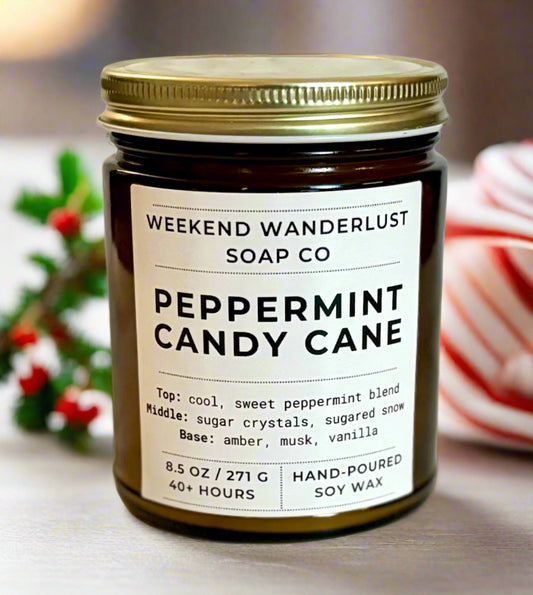 Peppermint Candy Cane | Amber Glass Soy Candles