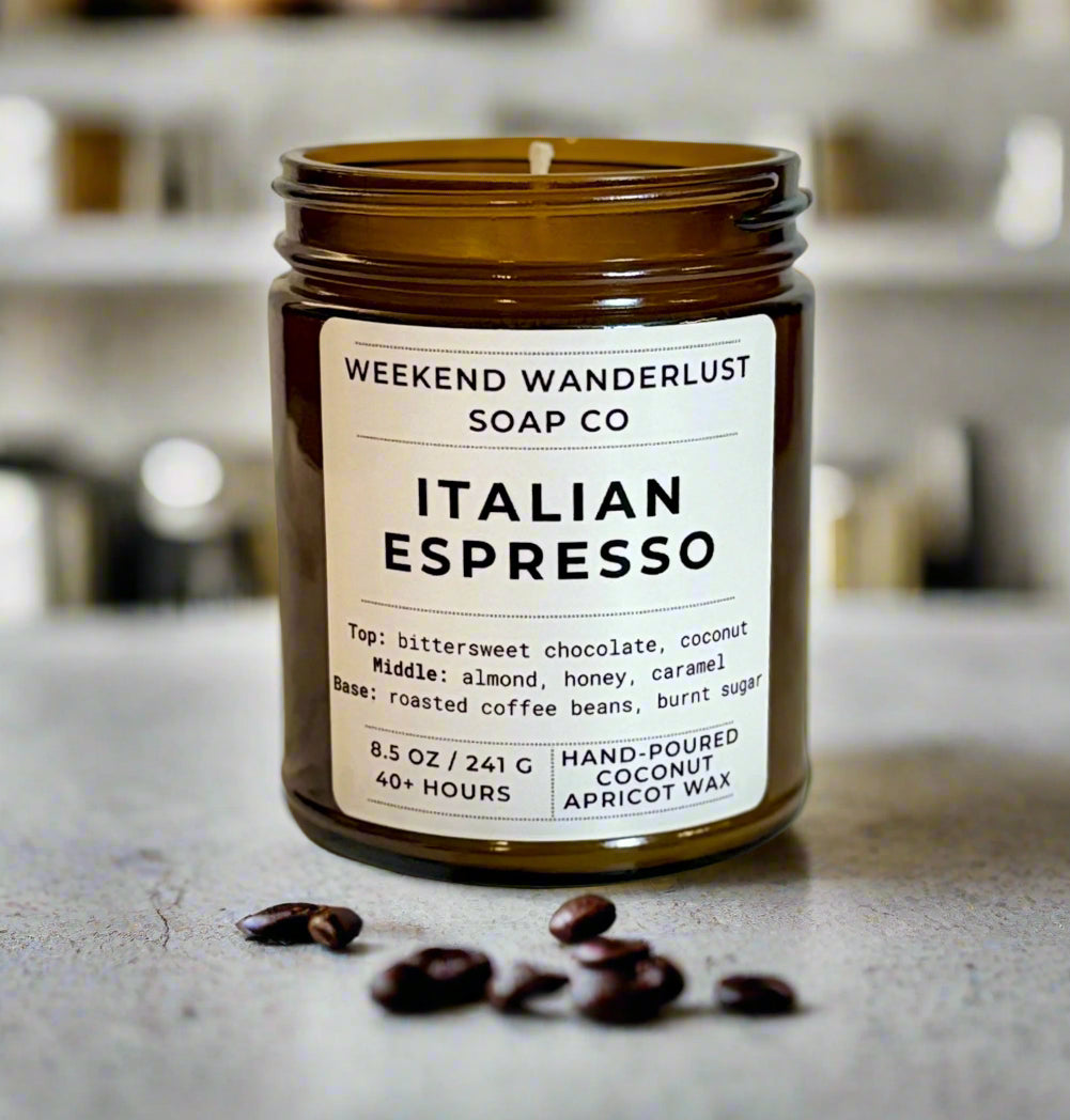 Italian Espresso | Amber Glass Apricot Coconut Wax Candles