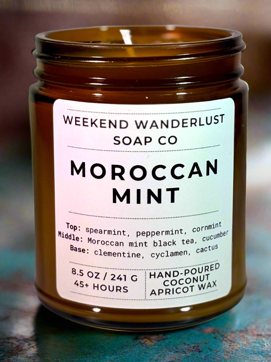 Moroccan Mint | Amber Glass Apricot Coconut Wax Candles