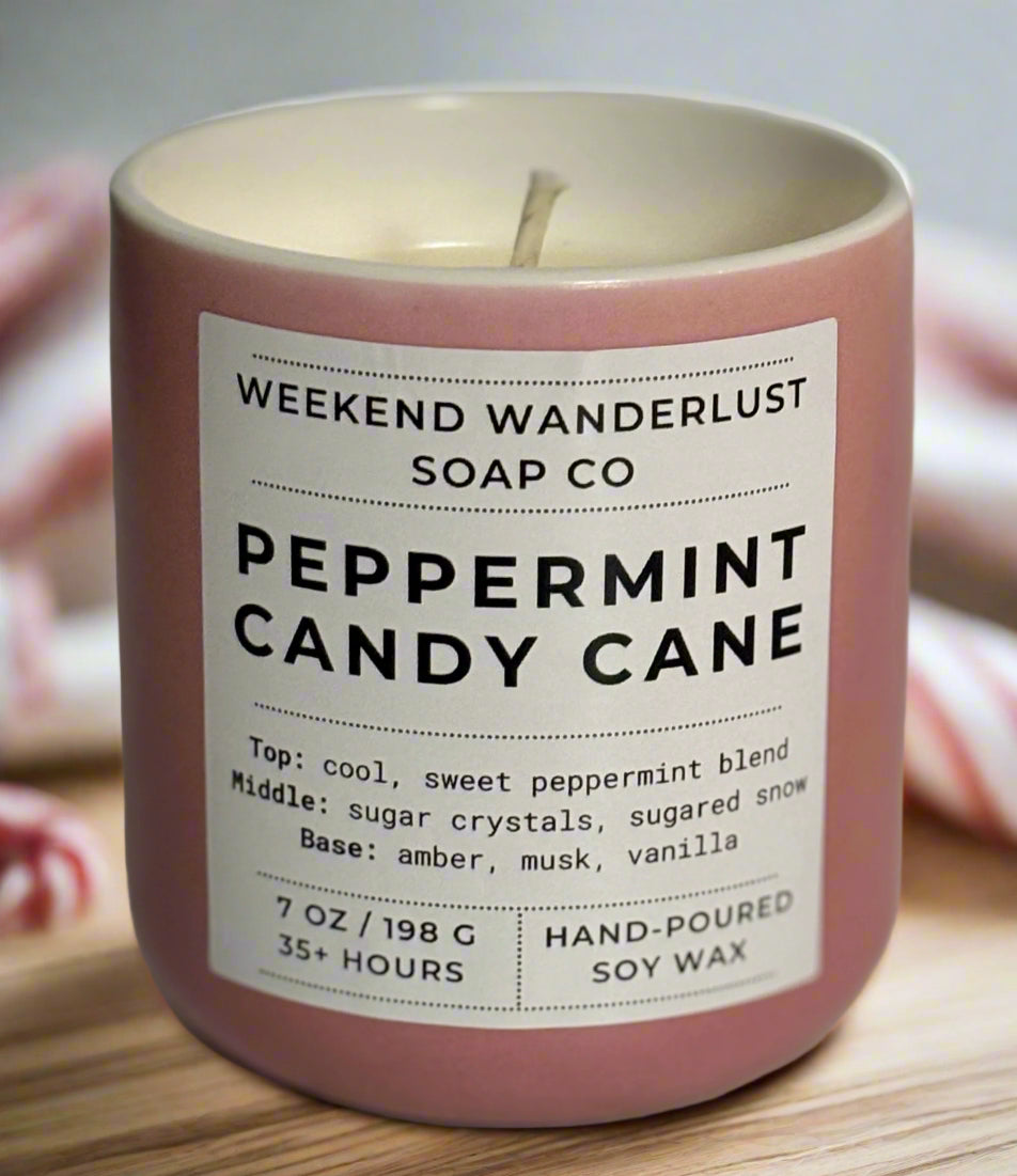 Peppermint Candy Cane | Blush Ceramic Jar Soy Candles