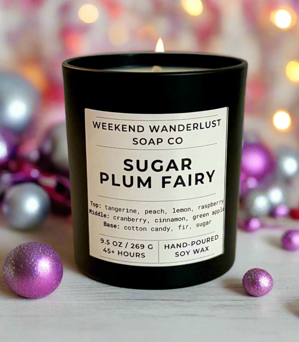 Sugar Plum Fairy | Black Tumbler Soy Candles