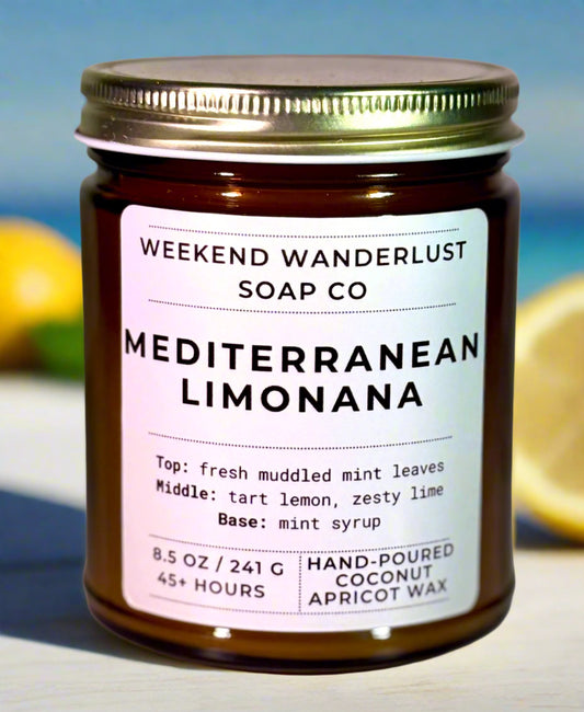 Mediterranean Limonana | Amber Glass Apricot Coconut Wax Candles