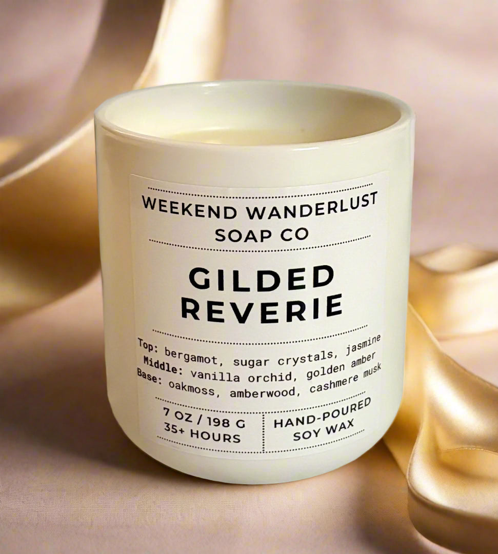 Gilded Reverie | White Ceramic Jar Soy Candles