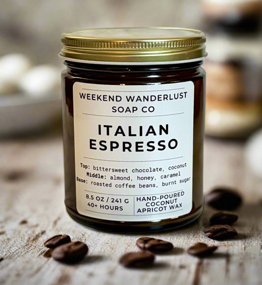 Italian Espresso | Amber Glass Apricot Coconut Wax Candles