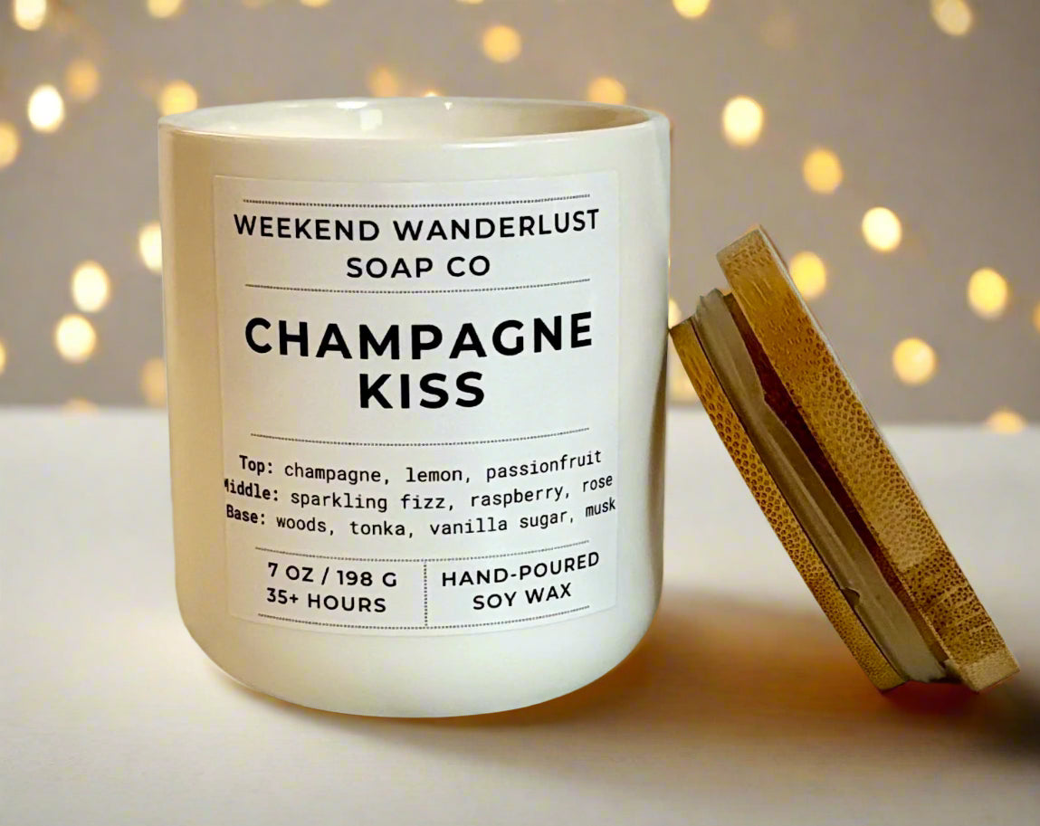 Champagne Kiss | White Ceramic Jar Soy Candles