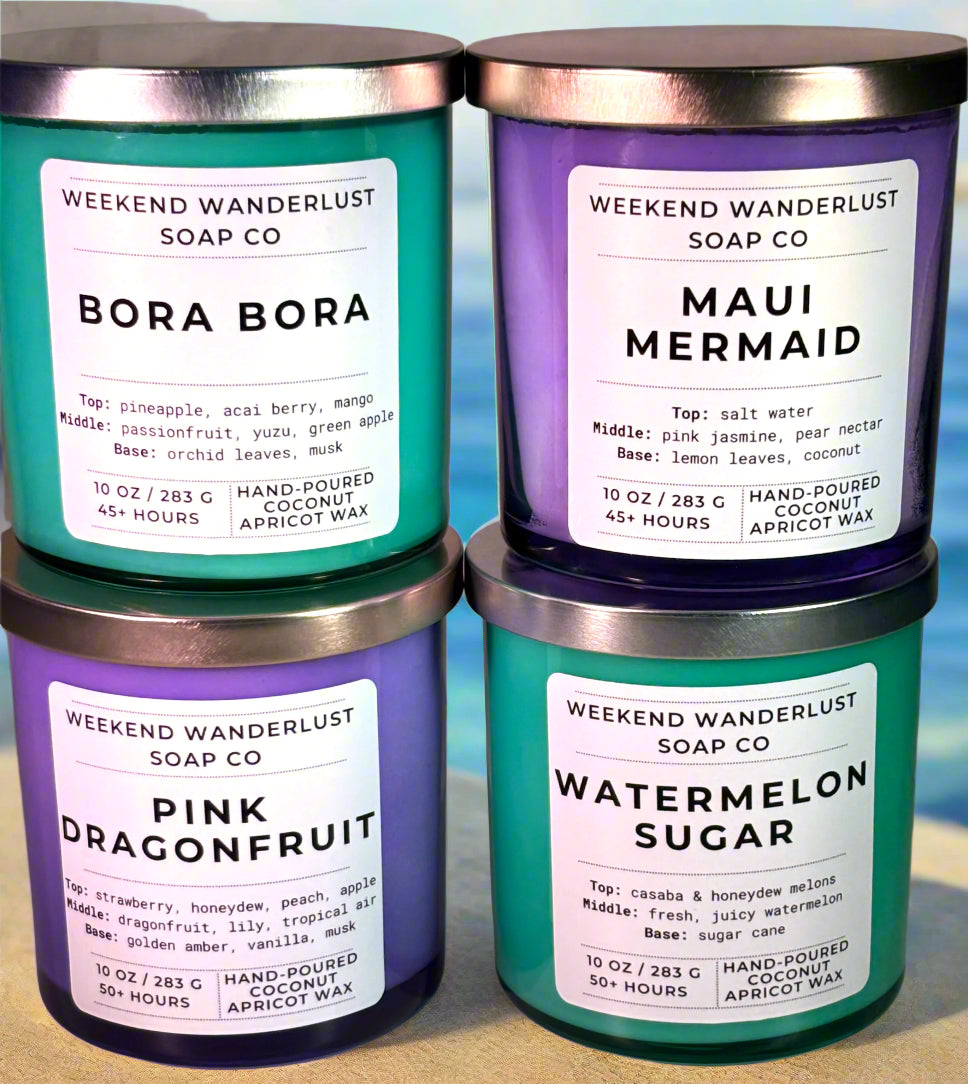 Maui Mermaid | Periwinkle Glass Coconut Apricot Wax Candles