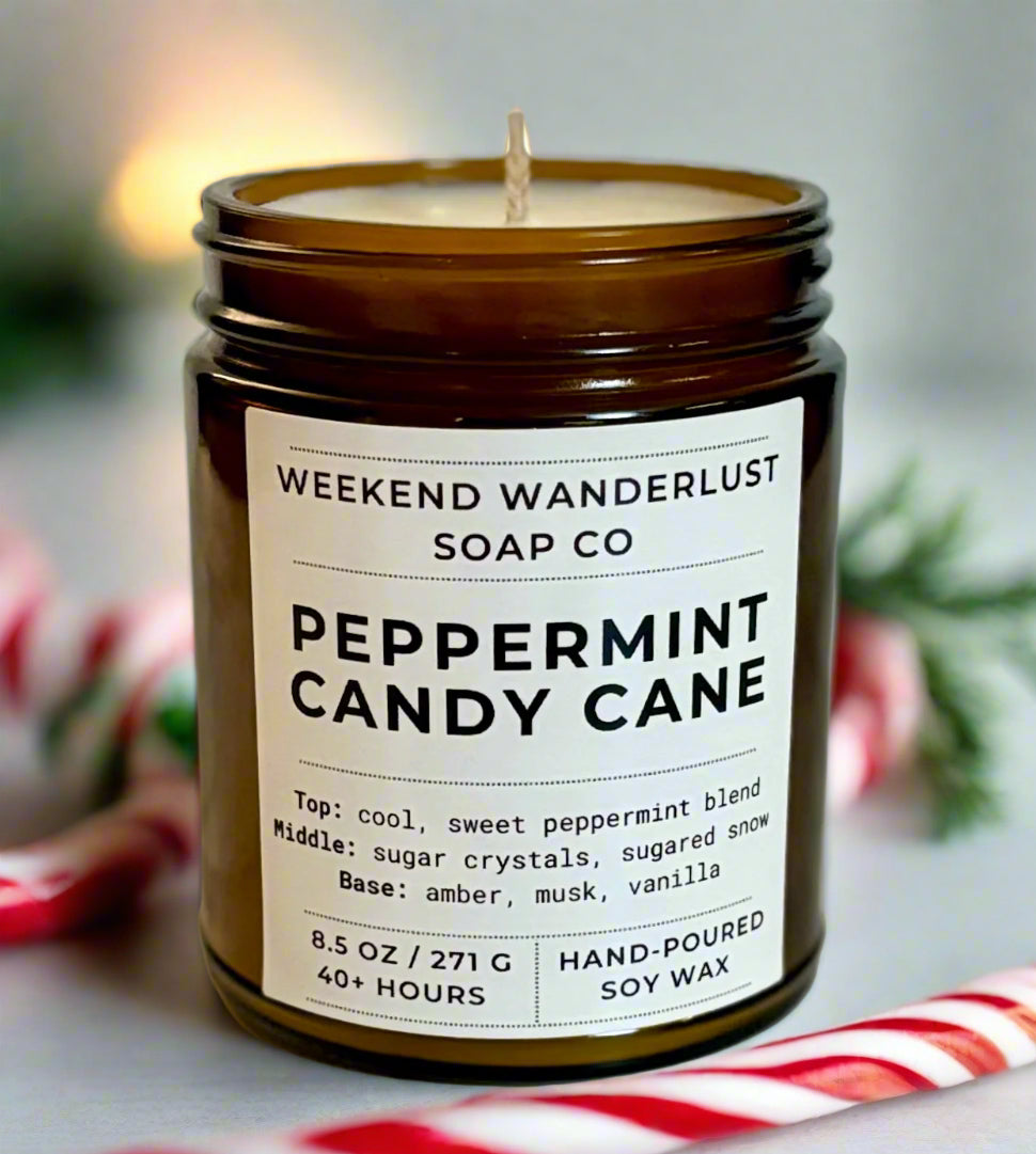 Peppermint Candy Cane | Amber Glass Soy Candles