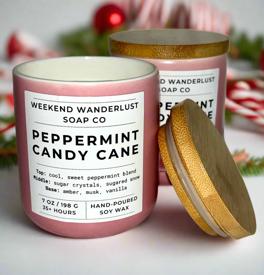 Peppermint Candy Cane | Blush Ceramic Jar Soy Candles