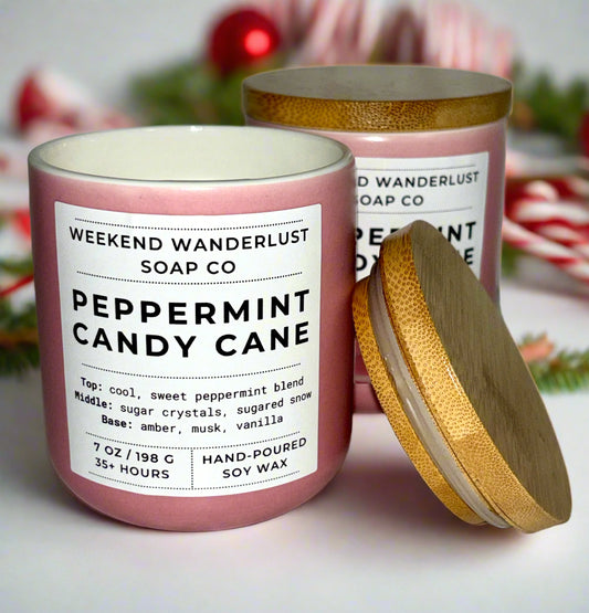 Peppermint Candy Cane | Blush Ceramic Jar Soy Candles