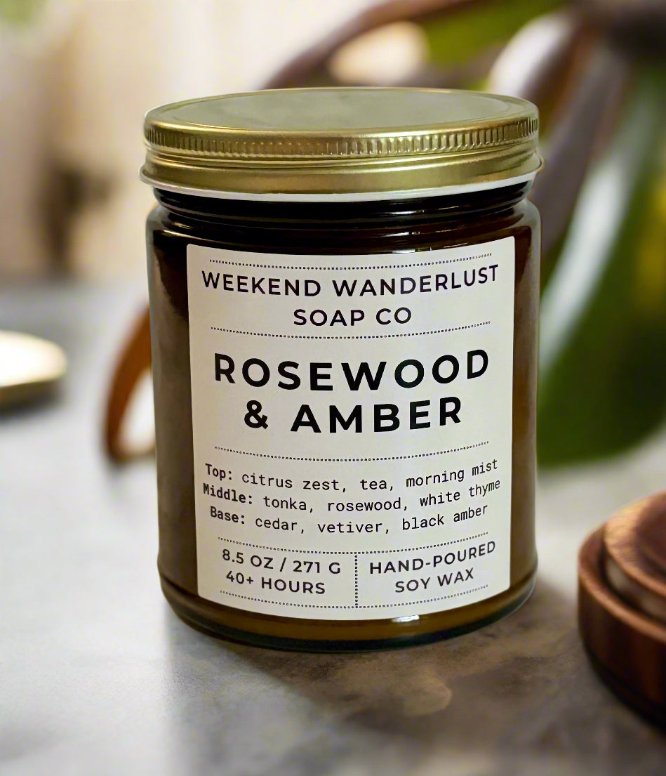 Amber Rosewood | Amber Glass Soy Candles