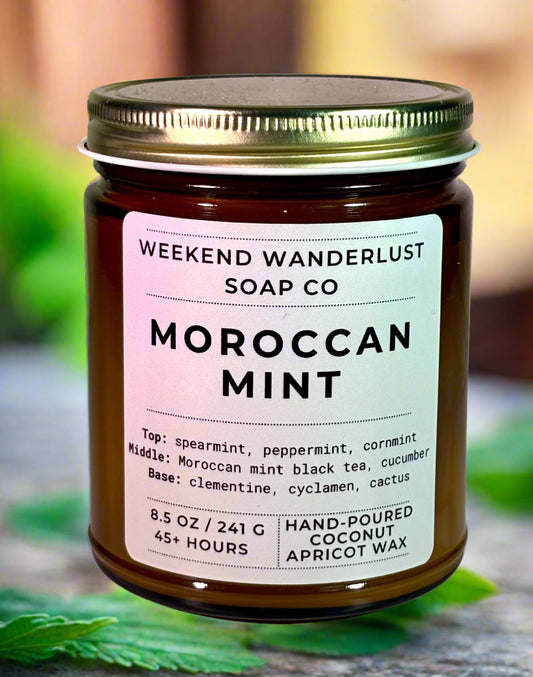 Moroccan Mint | Amber Glass Apricot Coconut Wax Candles