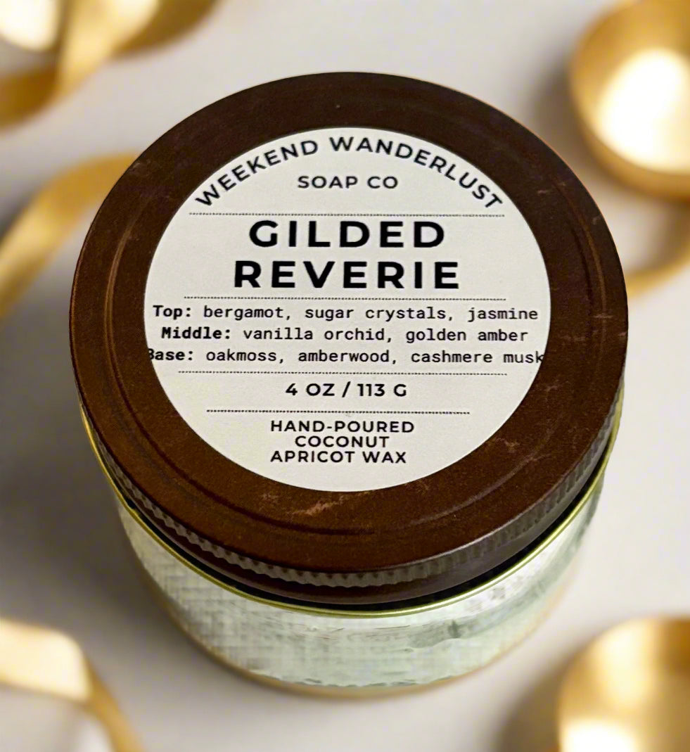Gilded Reverie | Square Mason Jar Apricot Coconut Candles