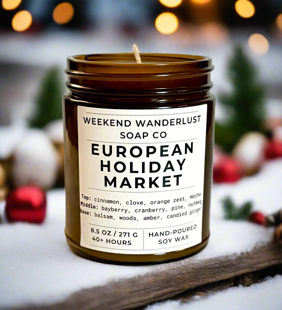 European Holiday Market | Amber Glass Soy Candles