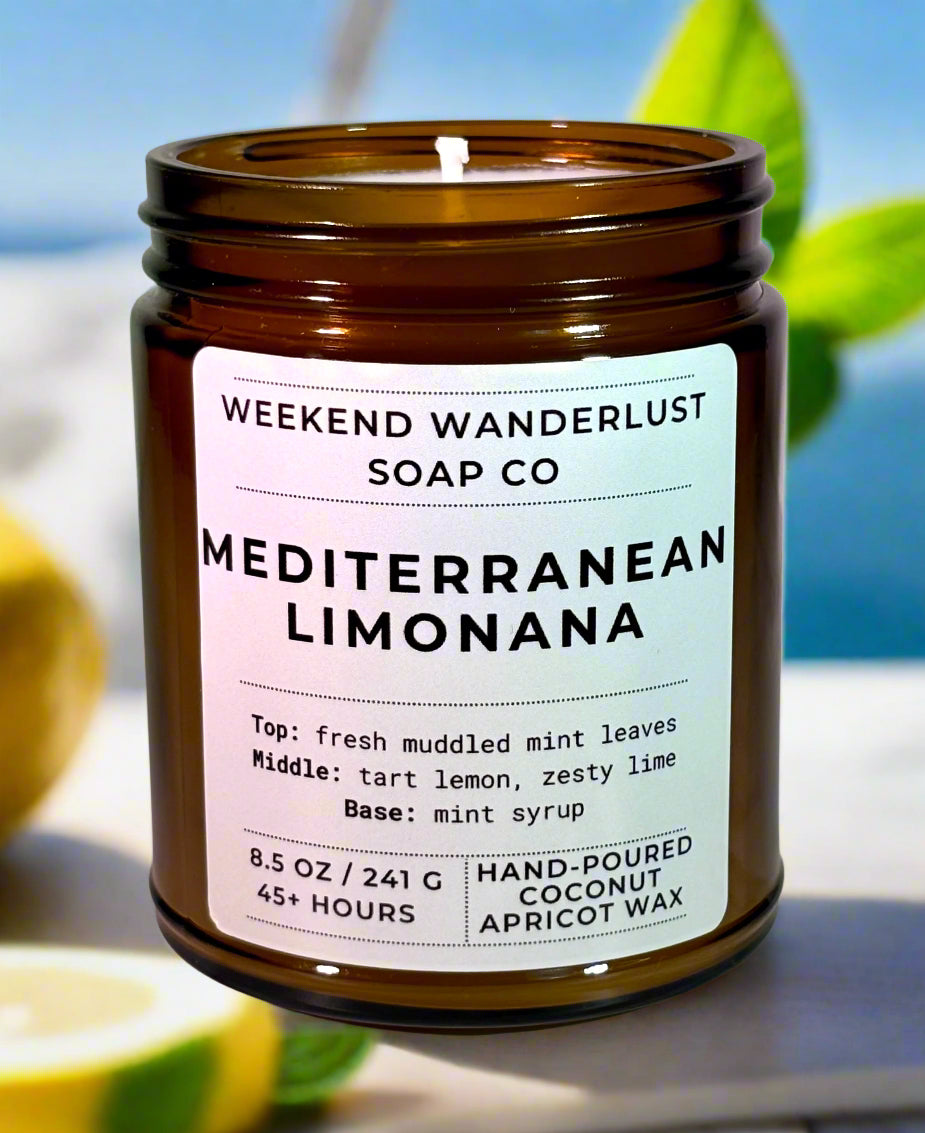 Mediterranean Limonana | Amber Glass Apricot Coconut Wax Candles