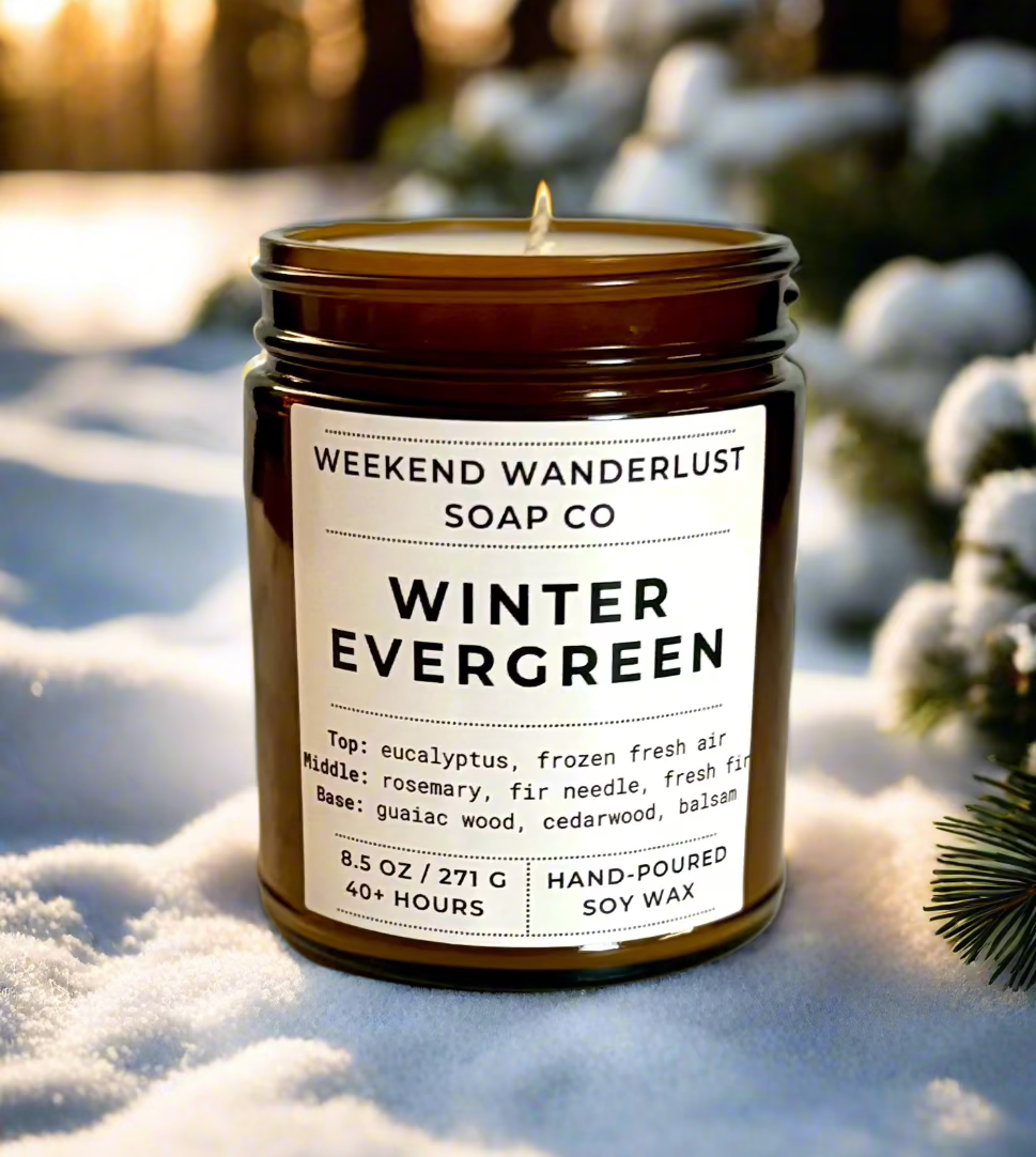 Winter Evergreen | Amber Glass Soy Candles
