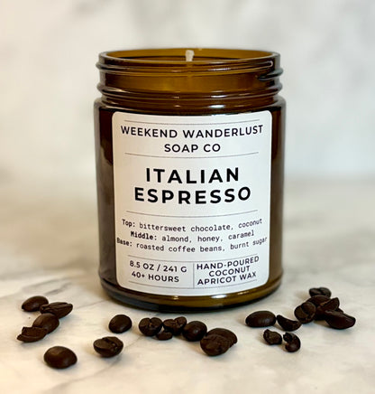 Italian Espresso | Amber Glass Apricot Coconut Wax Candles