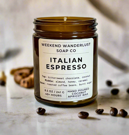 Italian Espresso | Amber Glass Apricot Coconut Wax Candles