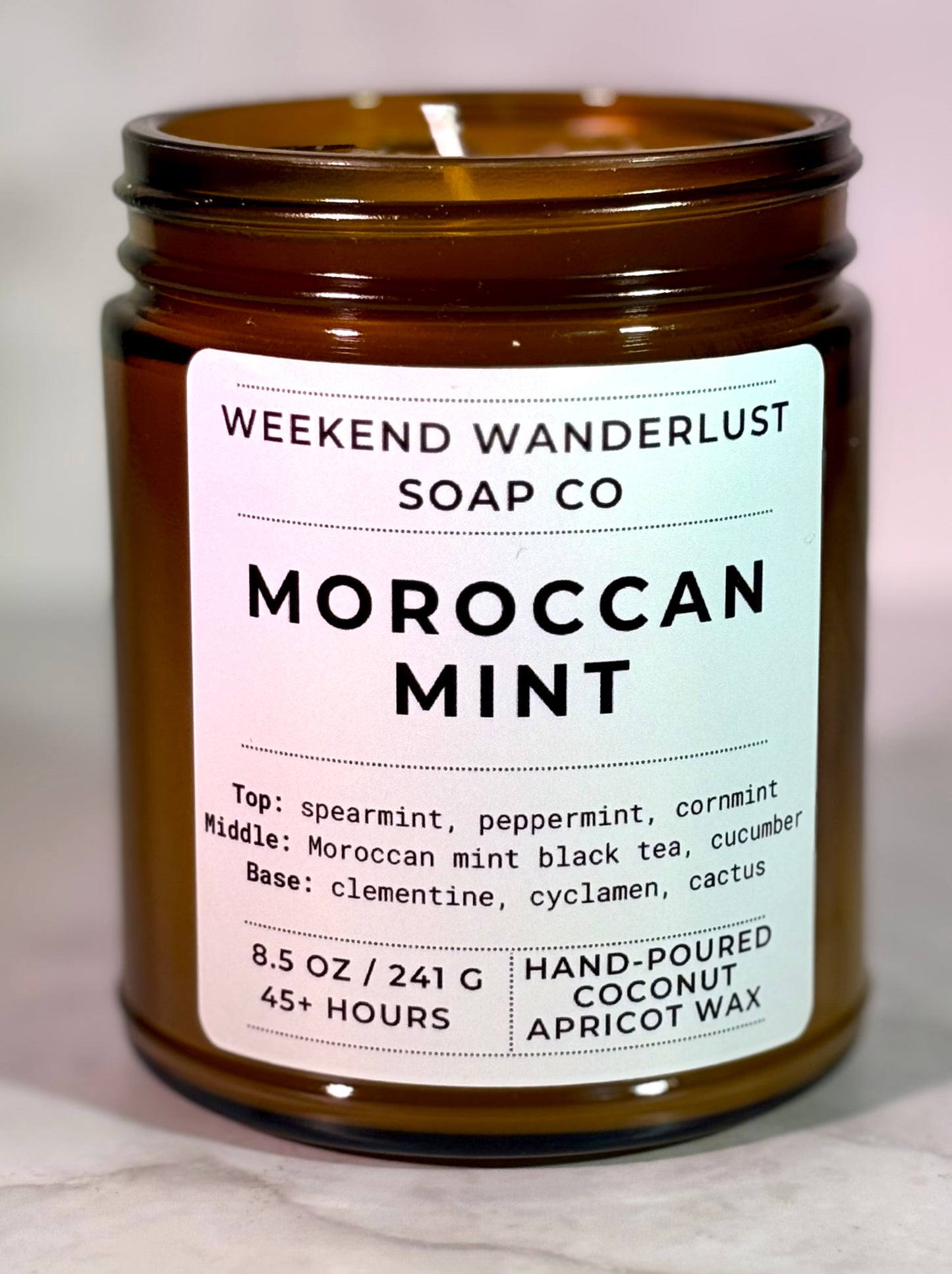 Moroccan Mint | Amber Glass Apricot Coconut Wax Candles