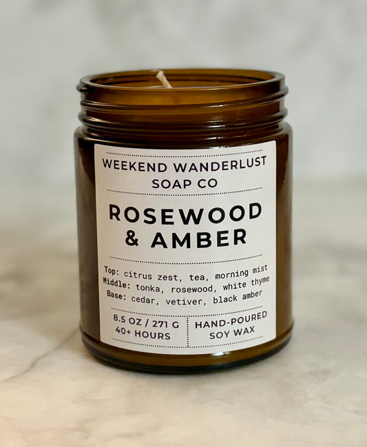 Amber Rosewood | Amber Glass Soy Candles