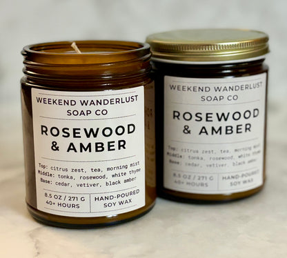 Amber Rosewood | Amber Glass Soy Candles