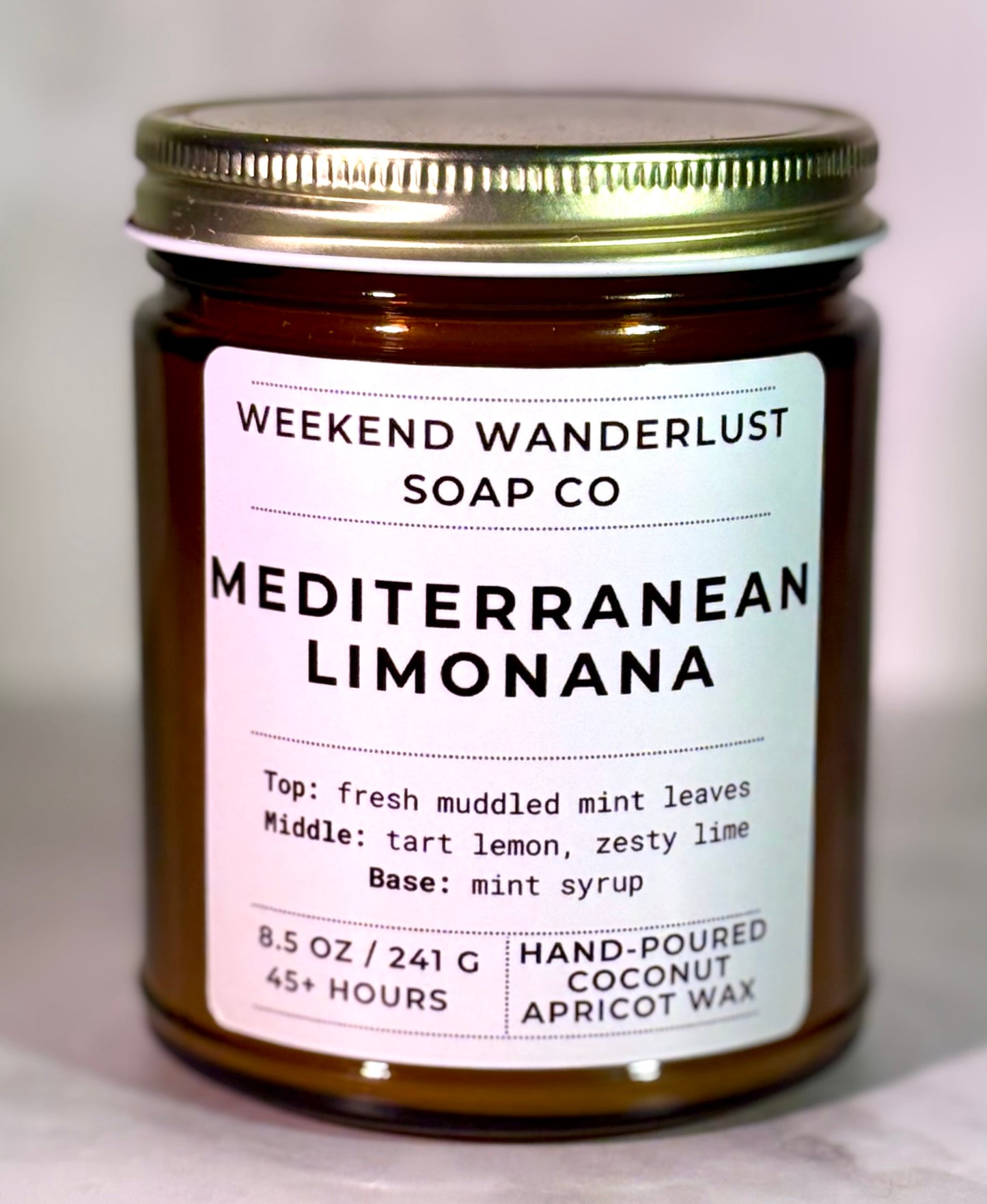 Mediterranean Limonana | Amber Glass Apricot Coconut Wax Candles