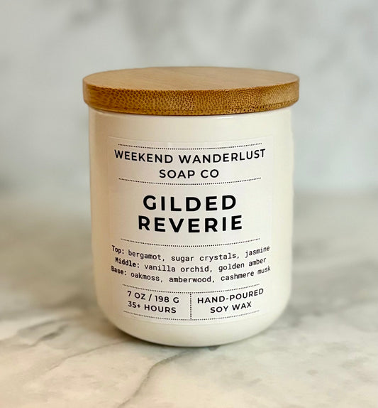 Gilded Reverie | White Ceramic Jar Soy Candles