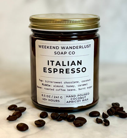 Italian Espresso | Amber Glass Apricot Coconut Wax Candles