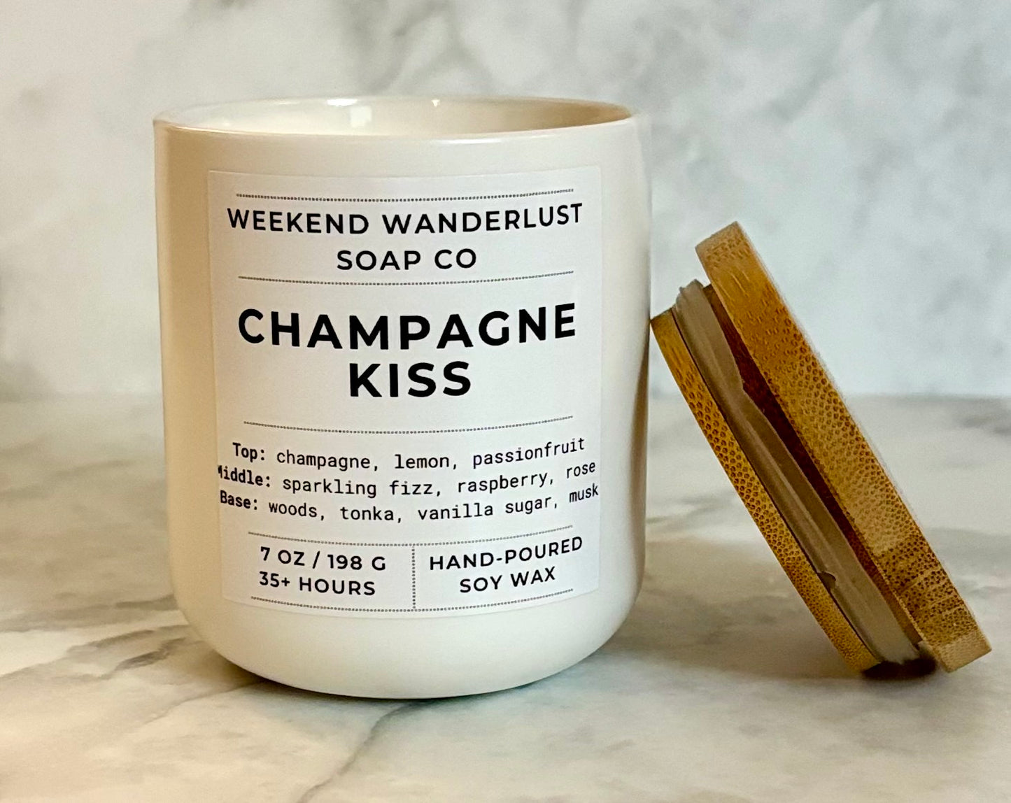 Champagne Kiss | White Ceramic Jar Soy Candles