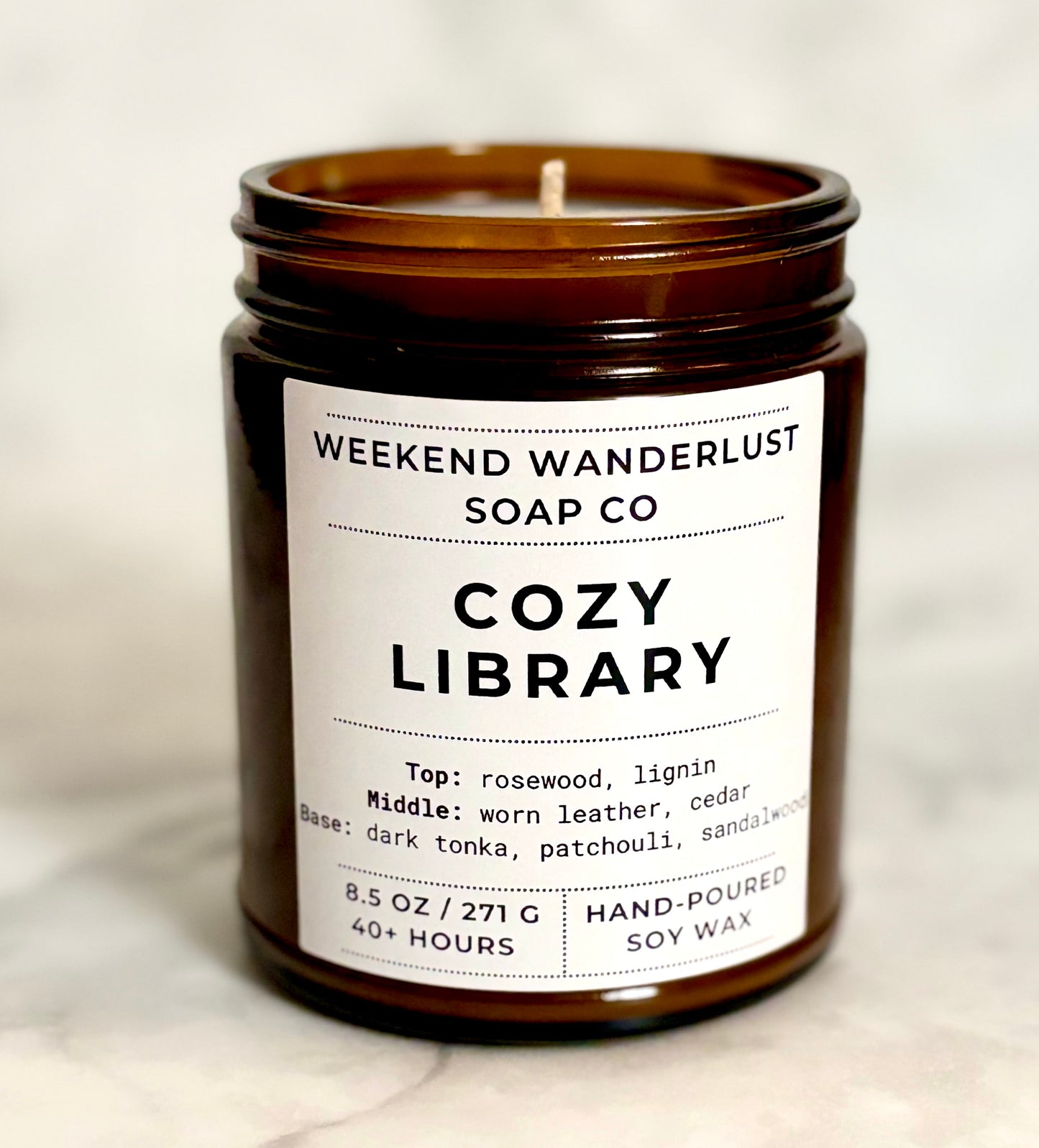 Cozy Library | Amber Glass Soy Candles