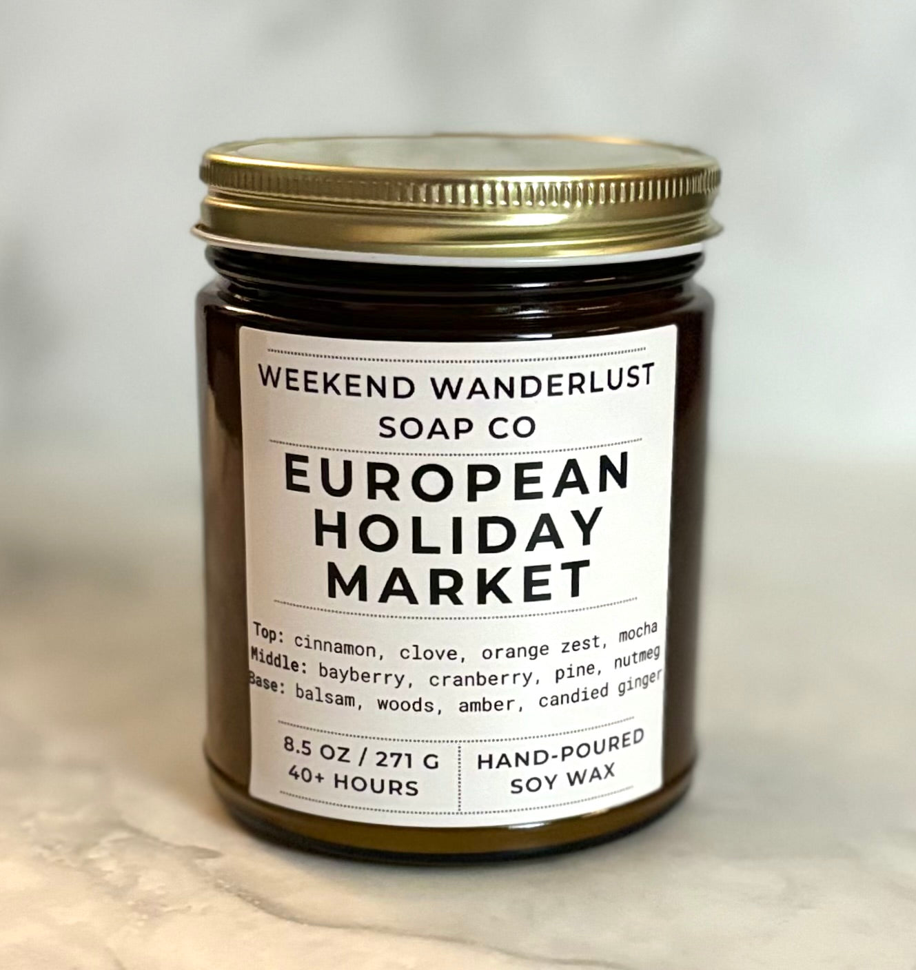 European Holiday Market | Amber Glass Soy Candles