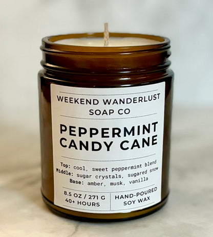 Peppermint Candy Cane | Amber Glass Soy Candles