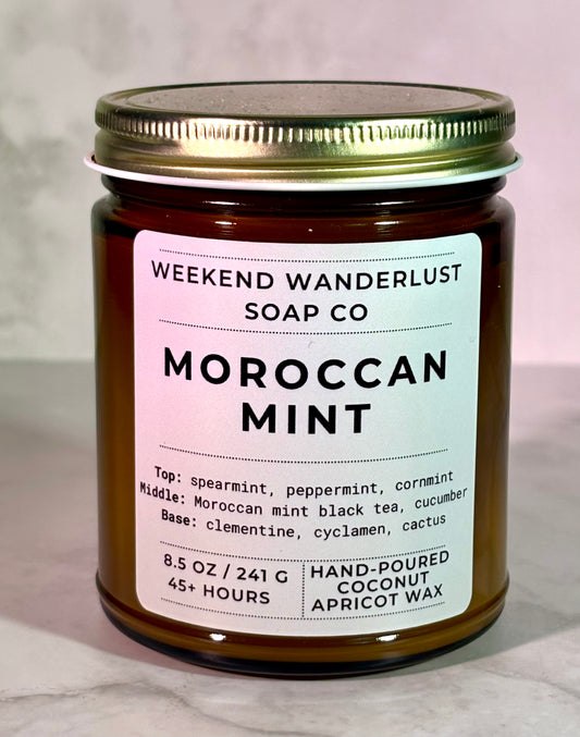 Moroccan Mint | Amber Glass Apricot Coconut Wax Candles