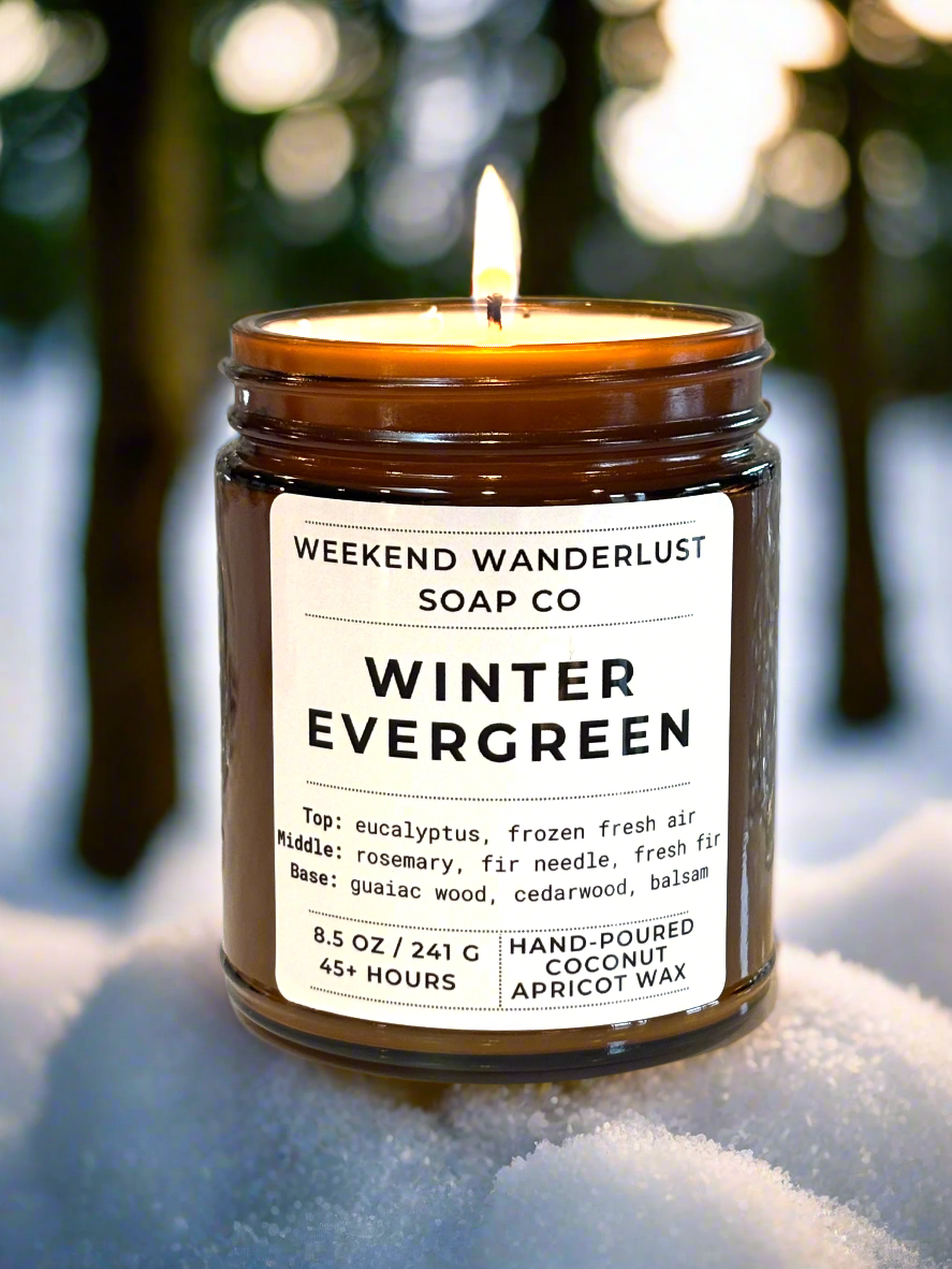 Winter Evergreen | Amber Glass Apricot Coconut Wax Candles