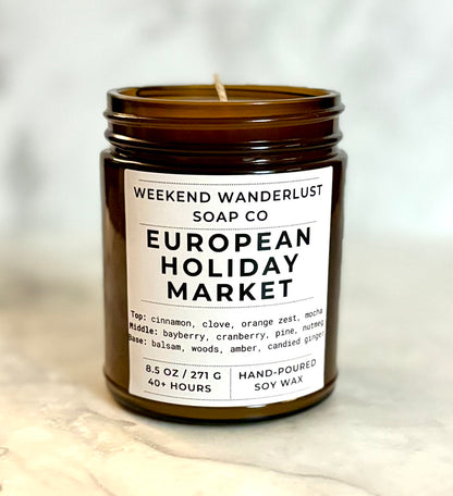 European Holiday Market | Amber Glass Soy Candles