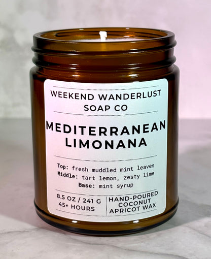 Mediterranean Limonana | Amber Glass Apricot Coconut Wax Candles