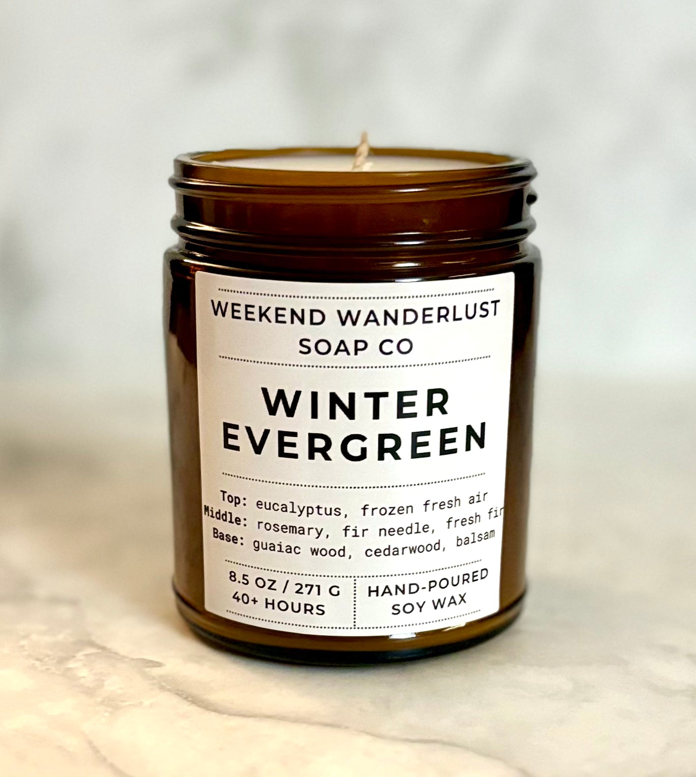 Winter Evergreen | Amber Glass Soy Candles